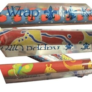 VTG 70s 80s Retro Children's Teacher Apple Animal Shoe Skate Gift Wrap Paper KKG